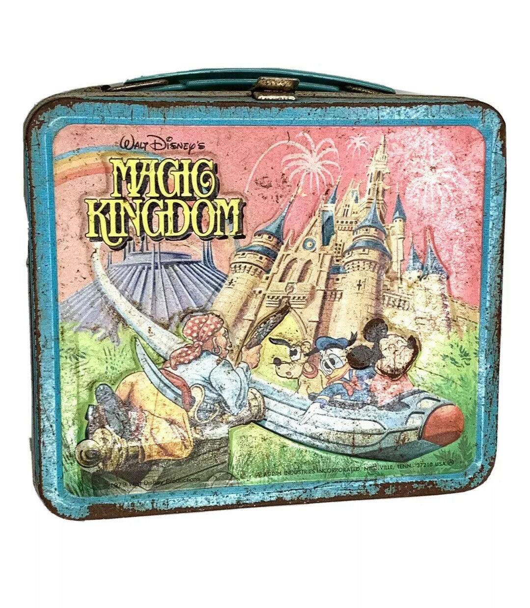 Vintage 1979 Walt Disney World Magic Kingdom Wonderful Metal Lunchbox Aladdin