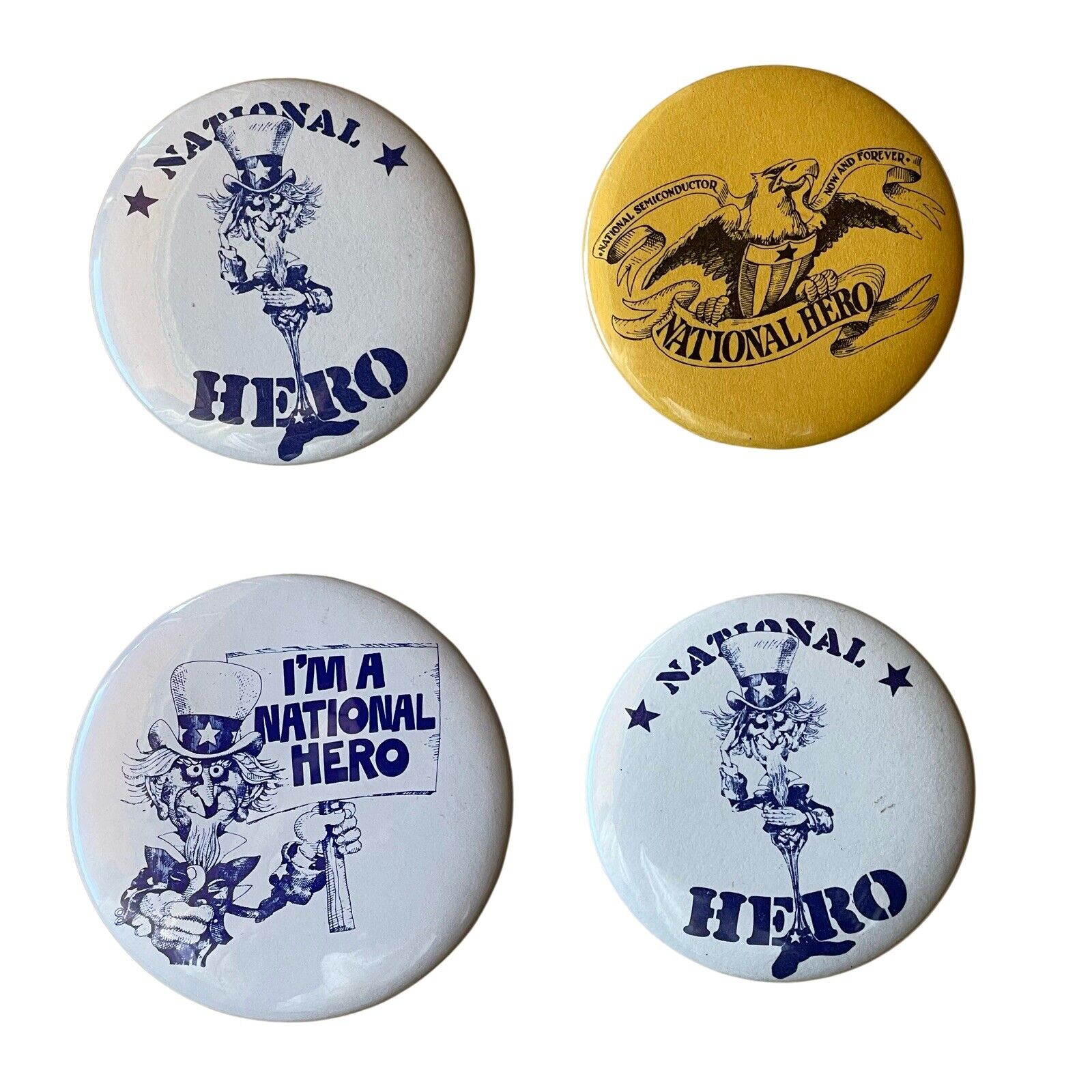 x4 National Hero National Semiconductor Pins Pinbacks Now & Forever Uncle Sam