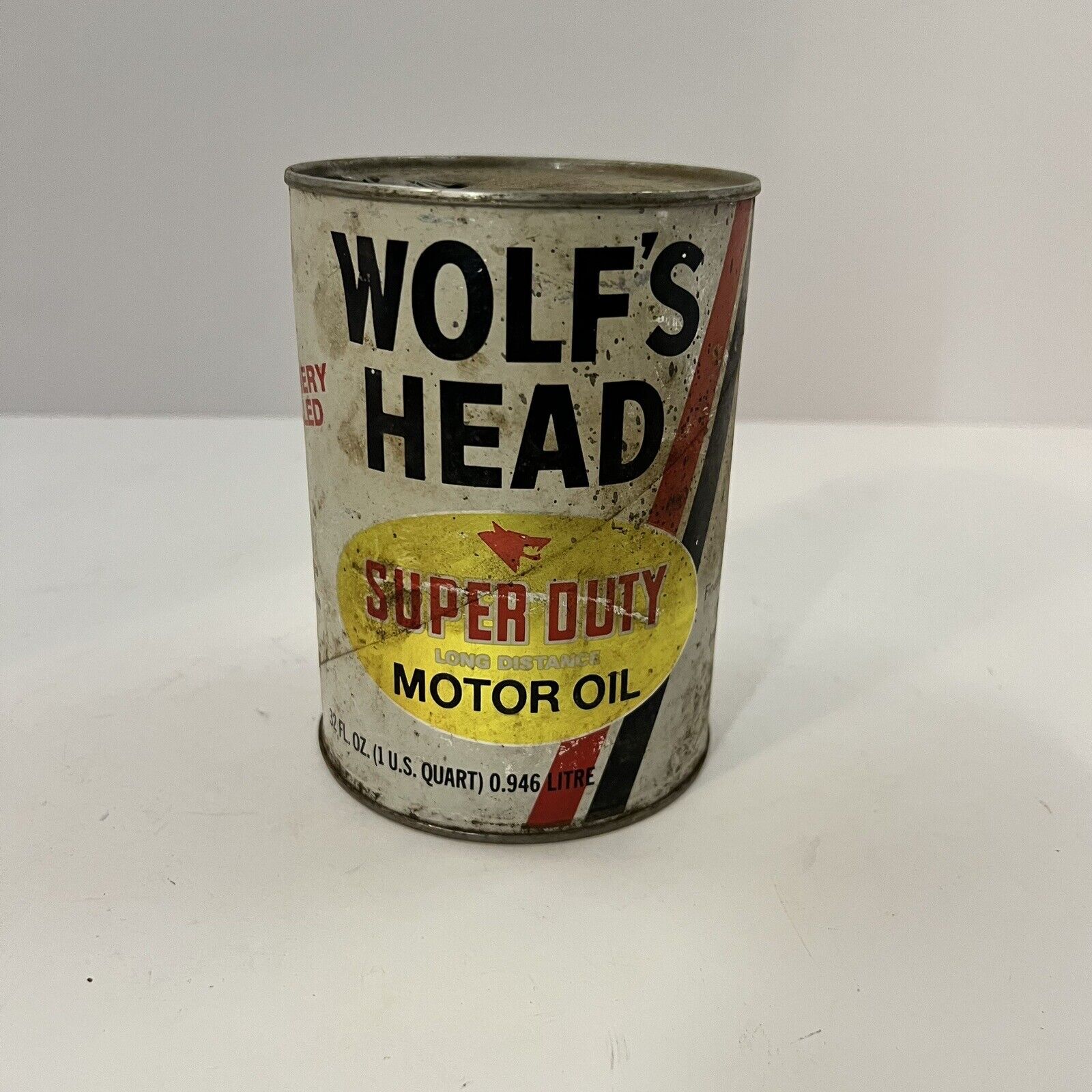 Vintage Wolf's  Head Super Duty Motor Oil Can One Quart SAE 20W-50 - Opened