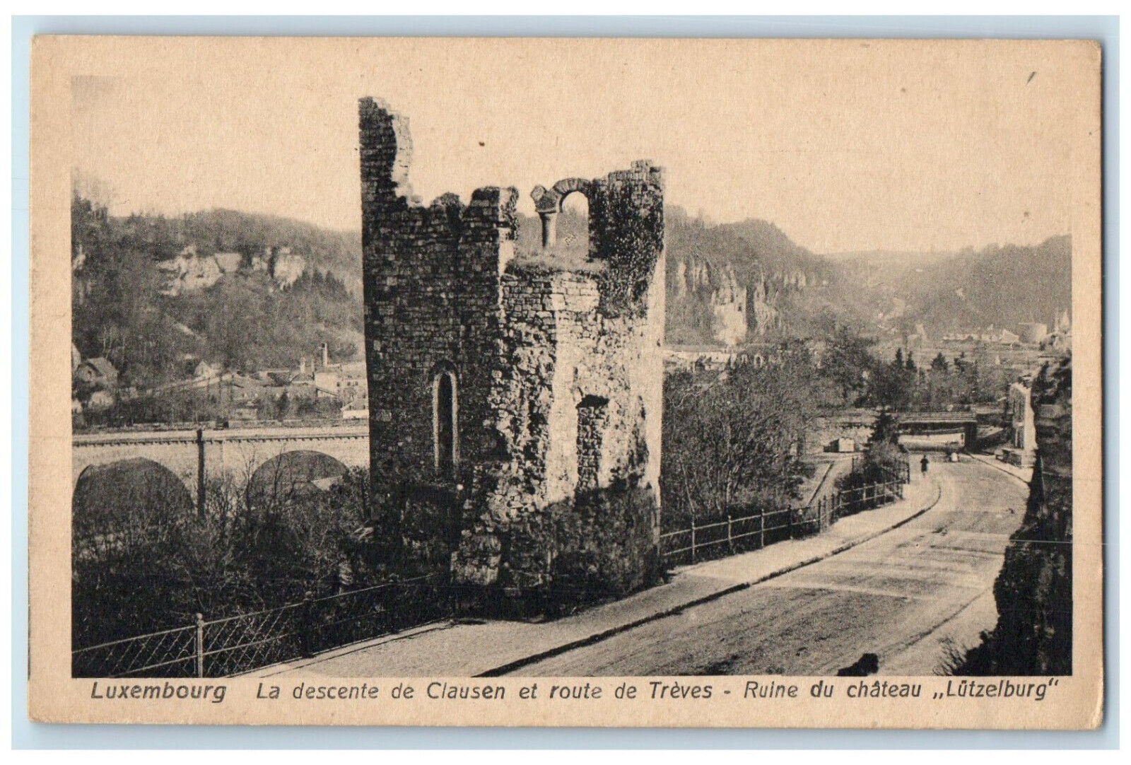 c1930\'s The Descent Clausen Route De Treves Ruins Of Chateau Luxembourg Postcard