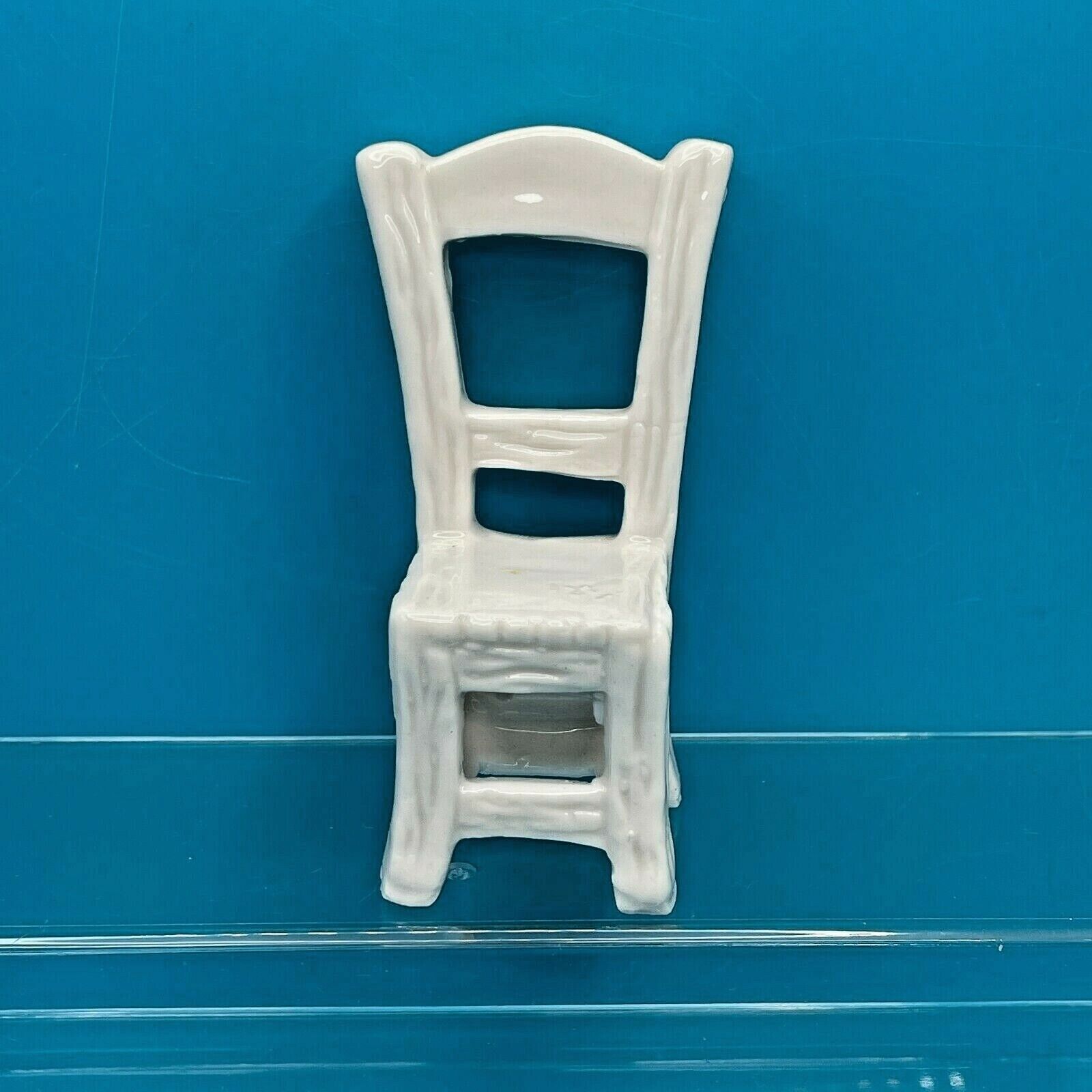 Adorable Vintage Miniature Ceramic Porcelain White Kitchen Chair 