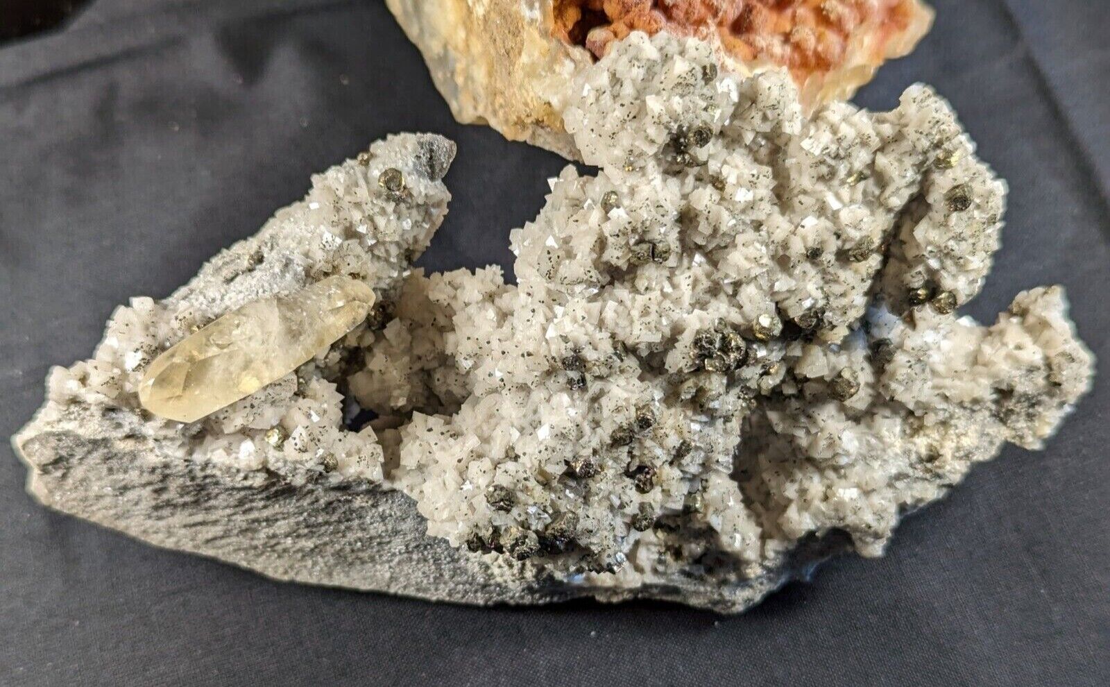 Golden Calcite and Chalcopyrite on Dolomite Mineral Specimen Missouri - Natural 