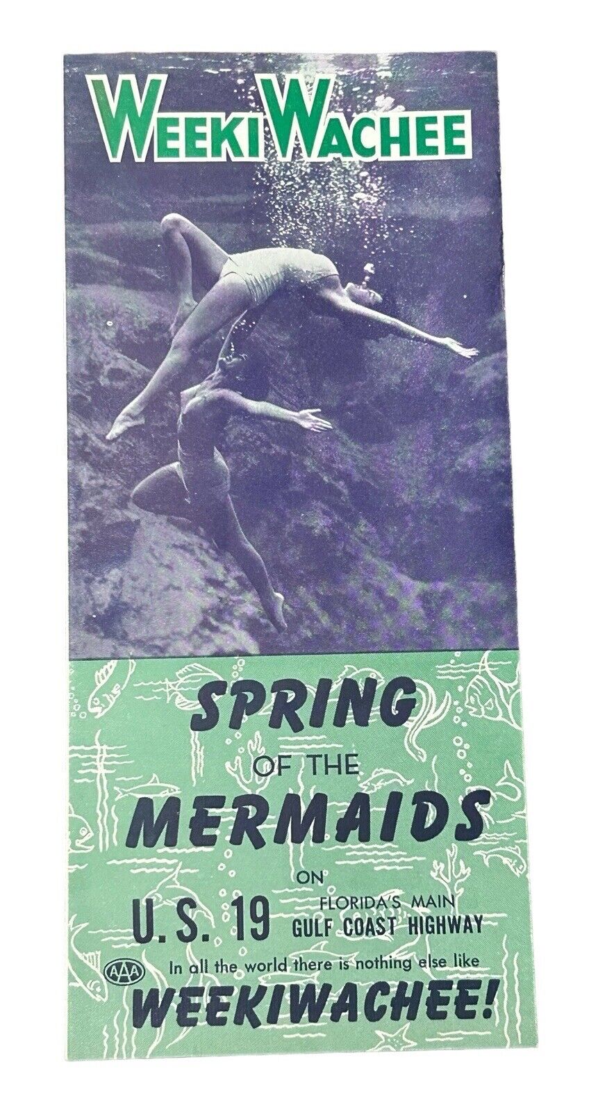 Weeki Wachee Spring Of The Mermaids Florida Vintage Brochure CPE Green