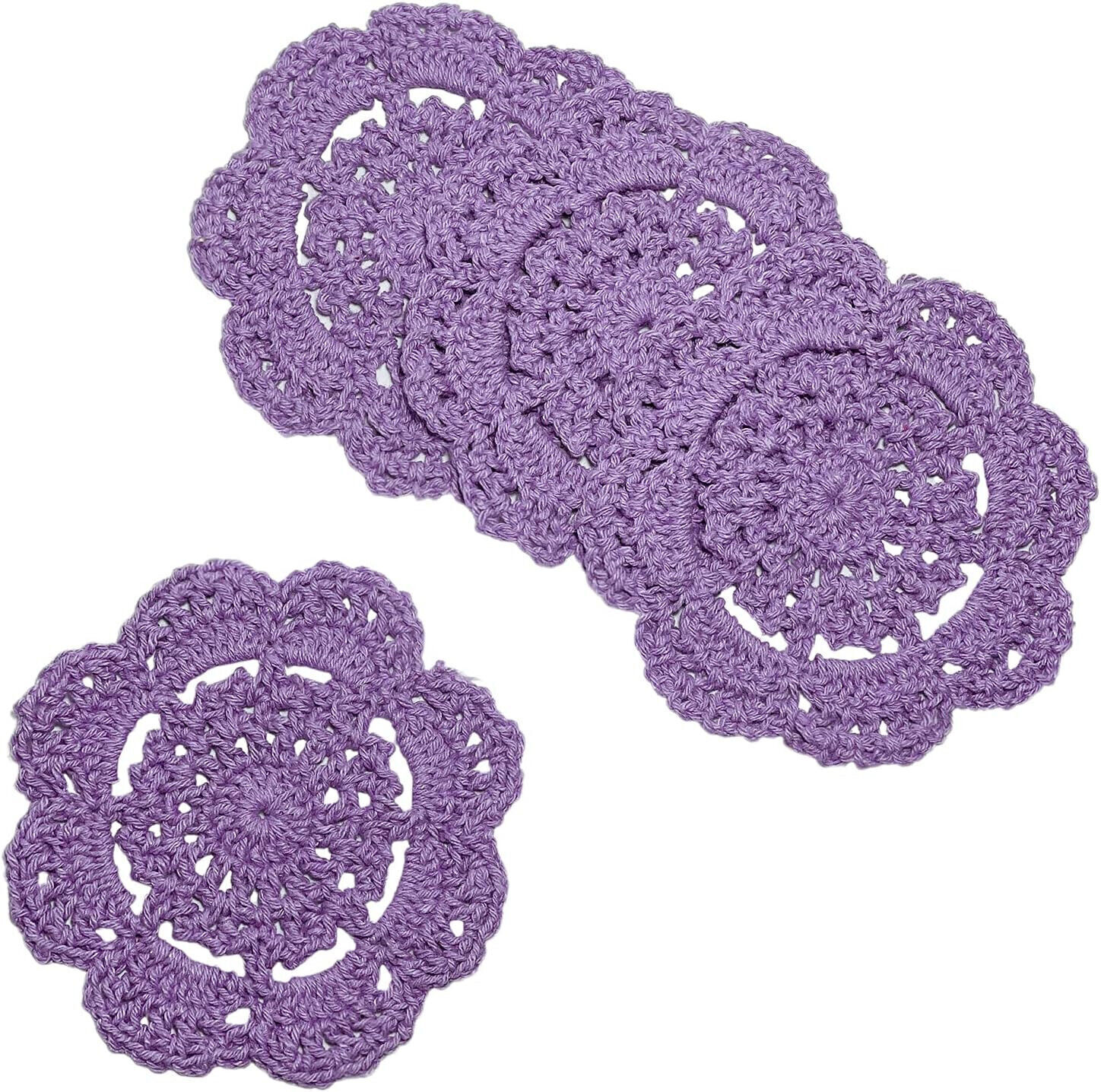 4Pcs/Lot Purple Vintage Hand Crochet Lace Doilies Flower Doily Small Coasters 4\