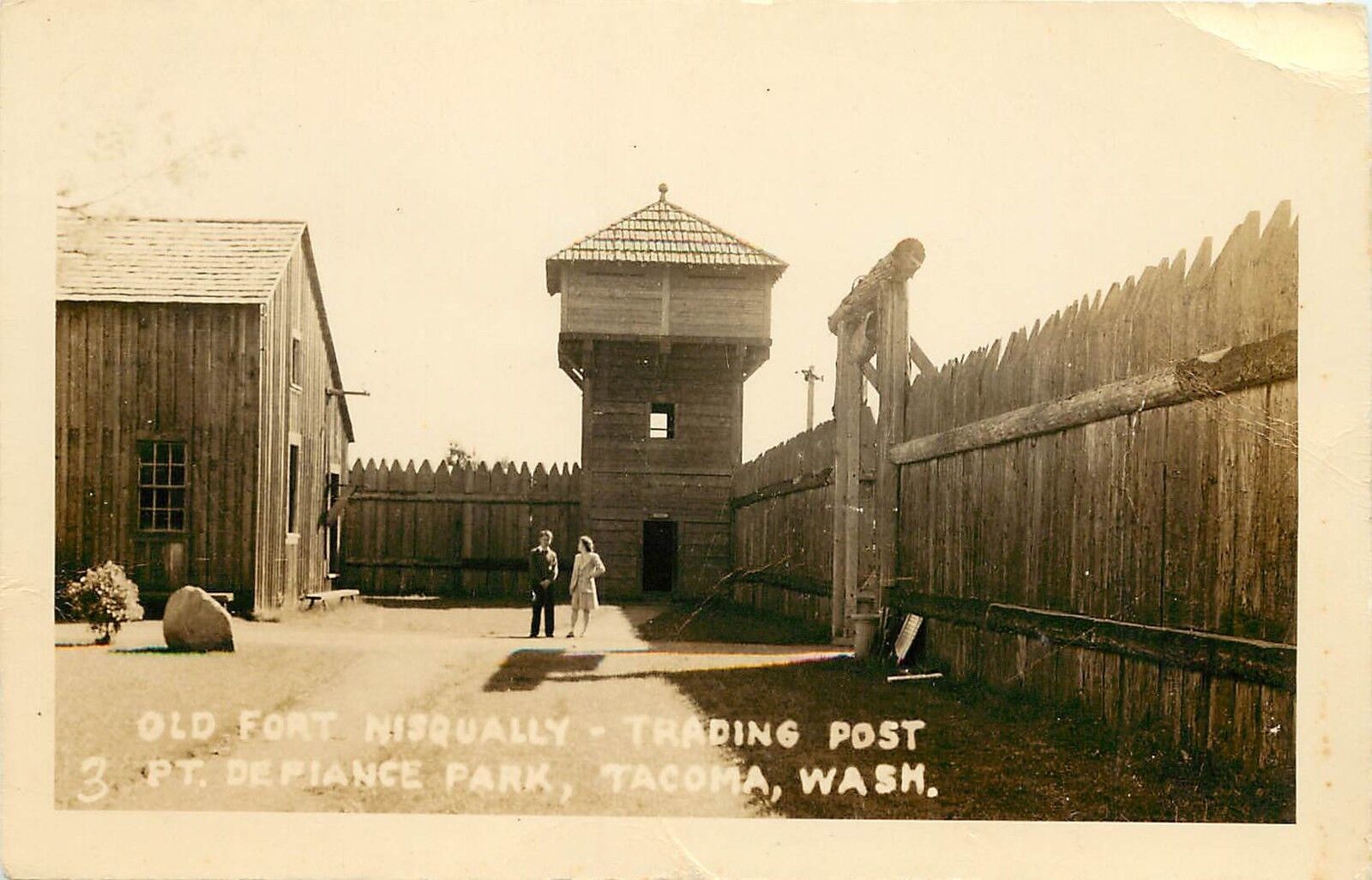 c1940 RPPC Postcard Old Fort Nisqually Trading Post Ft. Defiance Park Tacoma WA