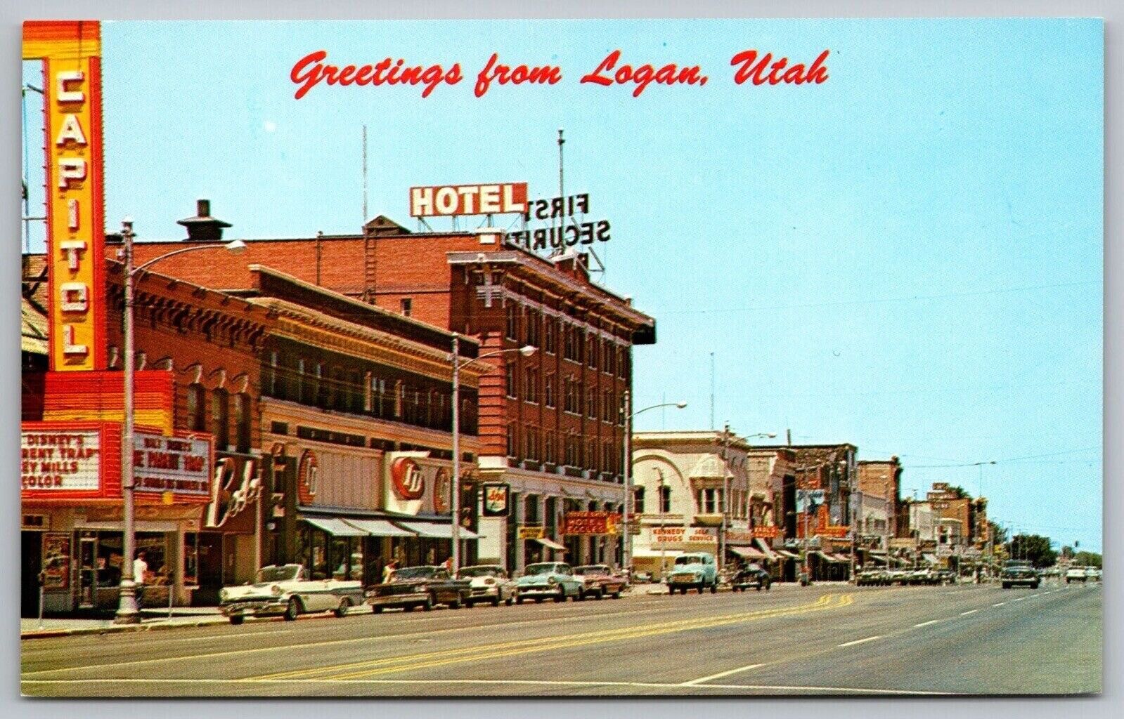 Greetings Logan Utah Old Cars Main Street View Cache Valley Vintage UNP Postcard