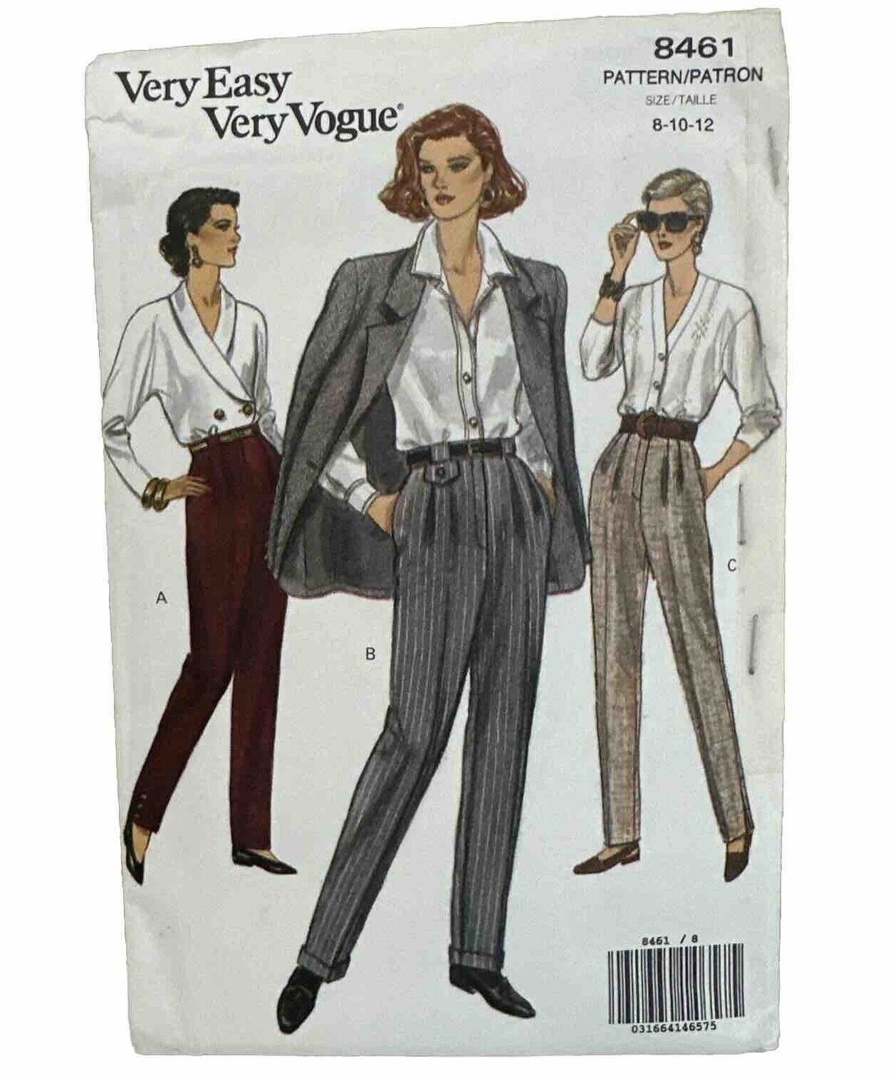 Very Easy Very Vogue 8461 Sewing Pattern Size Tall 8-12 Pants From 1990s Unused
