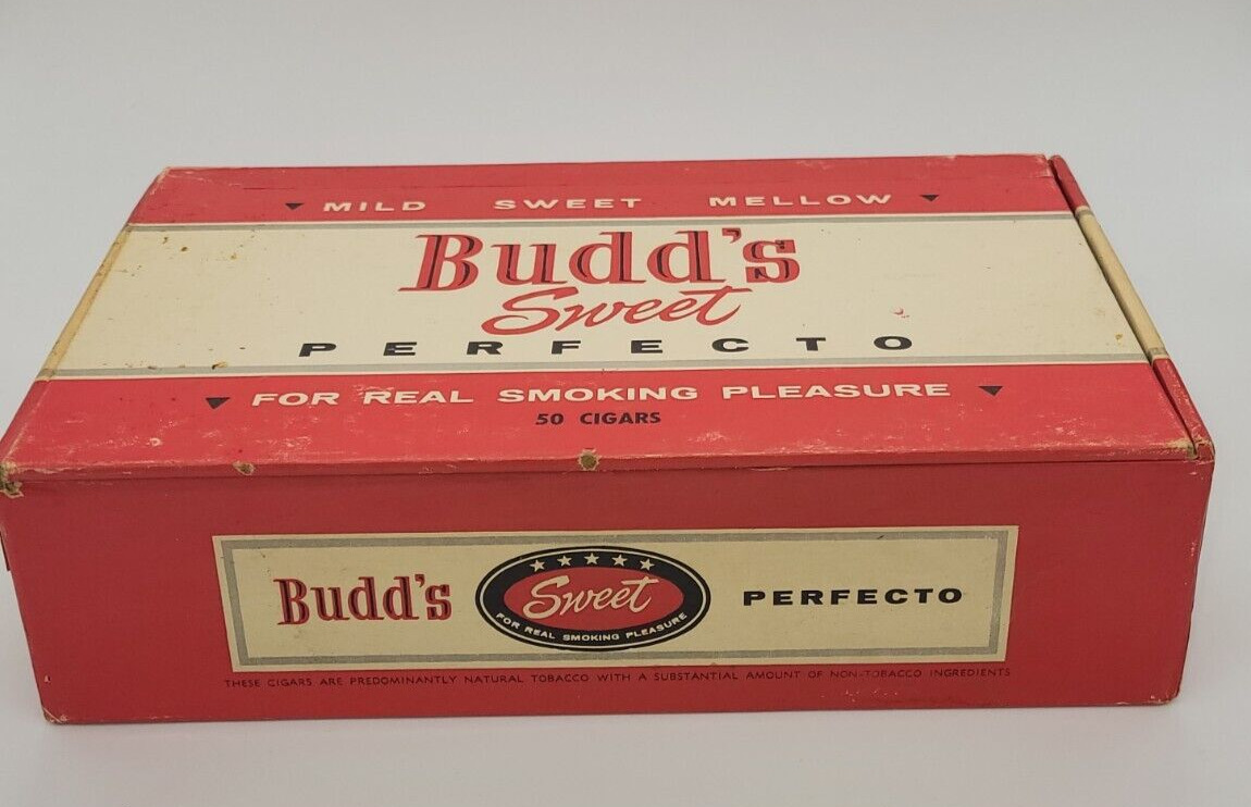 Vtg Budd\'s Sweet Perfecto Cigar Box- Red White & Black- Permit No. TP-614 ALA