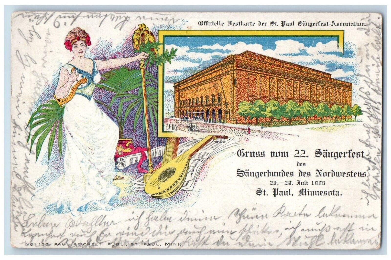 St. Paul Minnesota Postcard Cruss Vom Sangerfest Exterior 1906 Vintage Antique