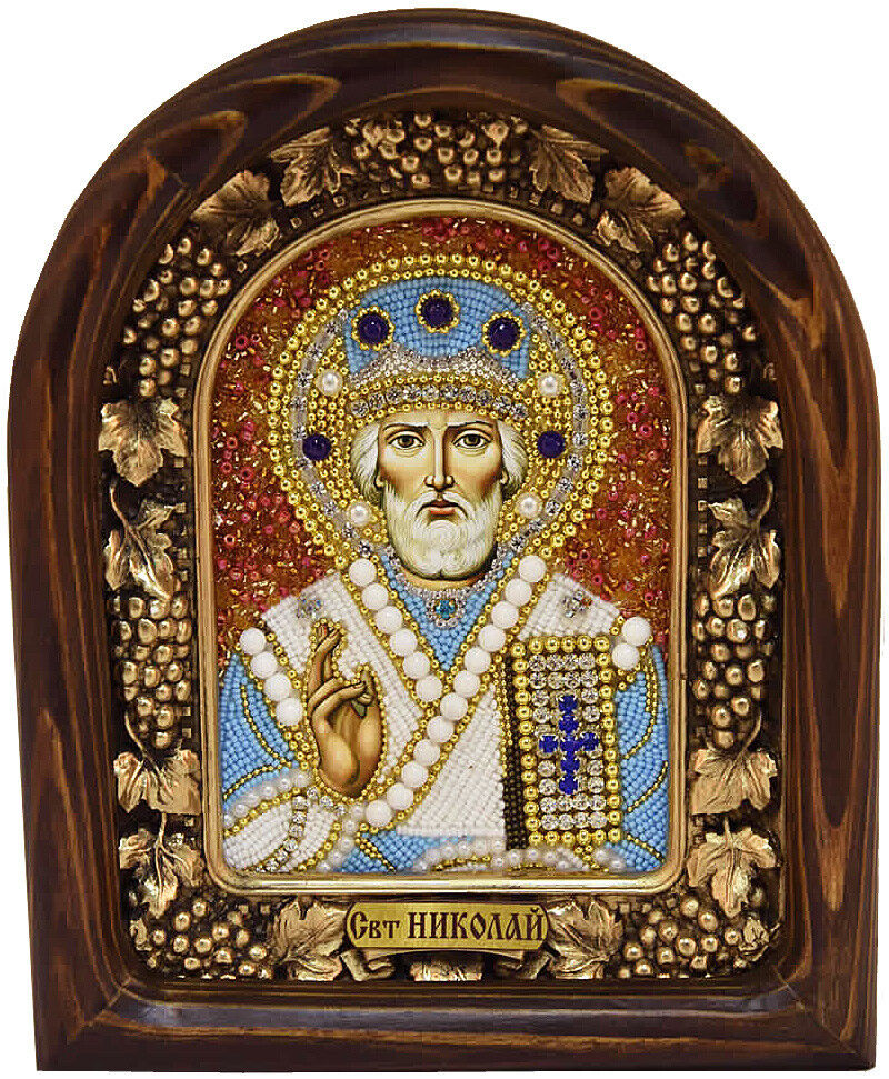 Saint Nicholas the Wonderworker Beaded Orthodox Icon from Diveyevo Convent