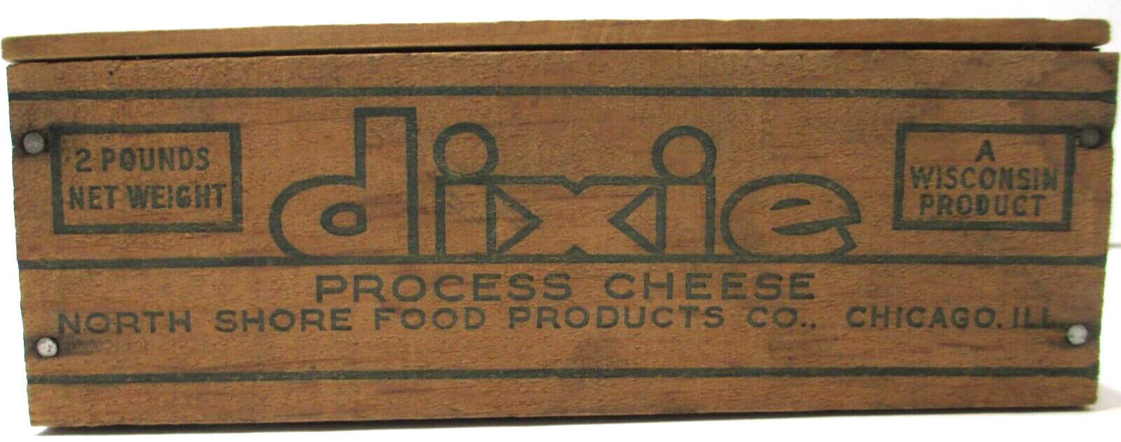 Vintage Dixie Process Cheese Wood Box 2 lb North Shore Food Products Chicago ILL