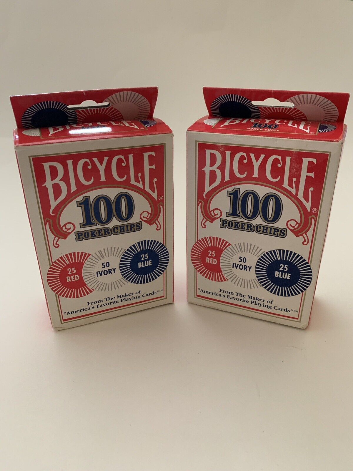 BICYCLE - Poker Chips 100 Count with 3 Colors 200 Poker Chips Lot of 2 boxes NIB