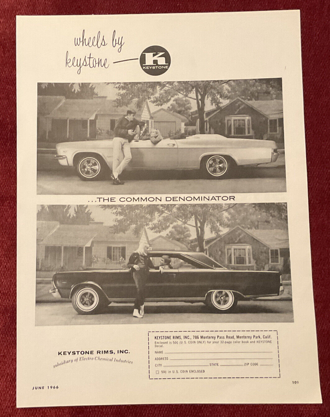 ORIGINAL 1966 KEYSTONE RIMS PRINT AD - THE COMMON DENOMINATOR