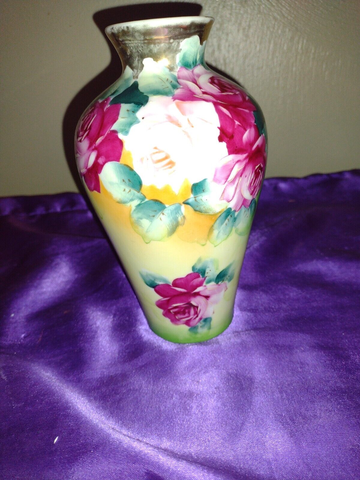 Vintage Hand Painted Floral Vase  Japan