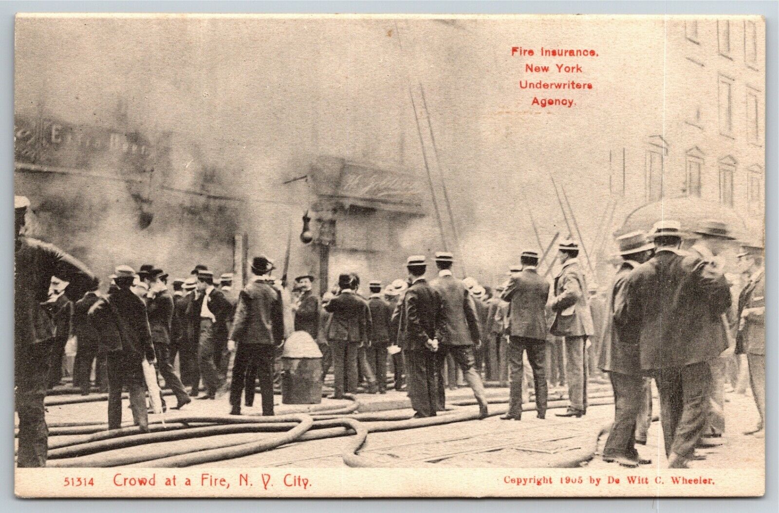 Vintage c1905-07 New York FDNY Rotograph Postcard Crowd at a Fire VGC