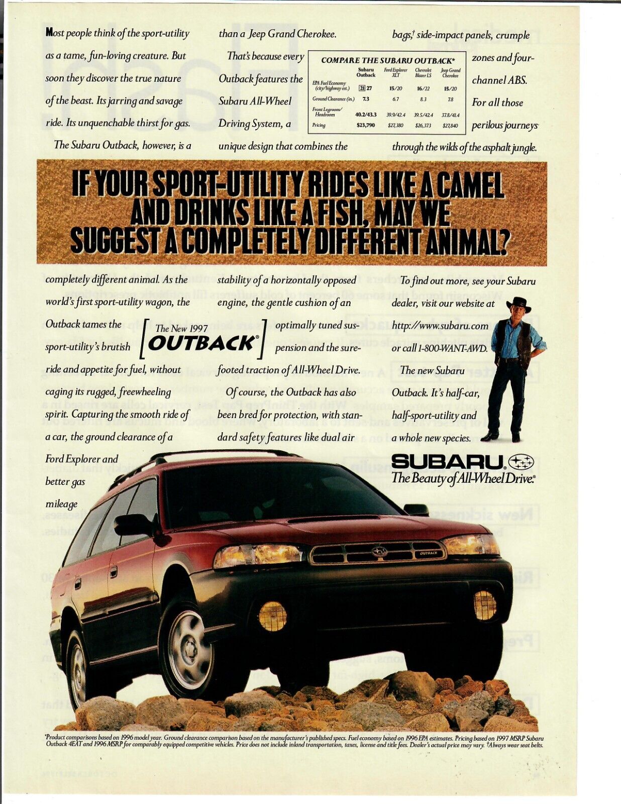 1996 Subaru Outback Magazine Print Ad The Beauty Of All Wheel Drive Automobile