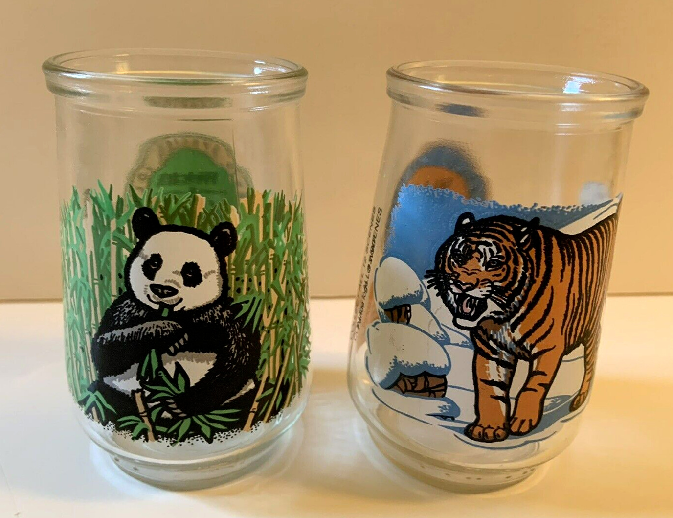 Vintage Welch\'s Endangered Species Jelly Glass Set Of 2 Panda & Tiger