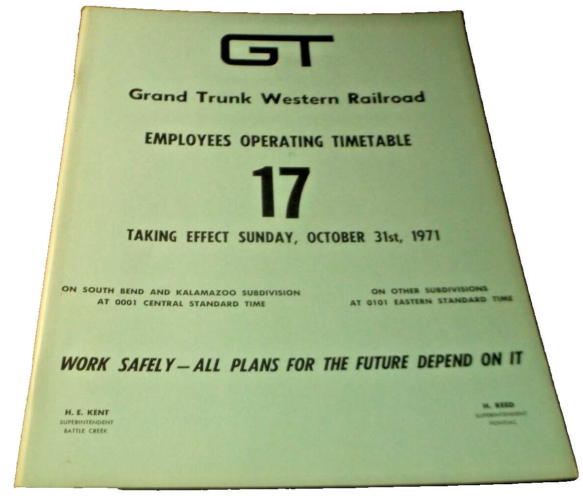 OCTOBER 1971 GRAND TRUNK WESTERN RAILROAD EMPLOYEE TIMETABLE #17