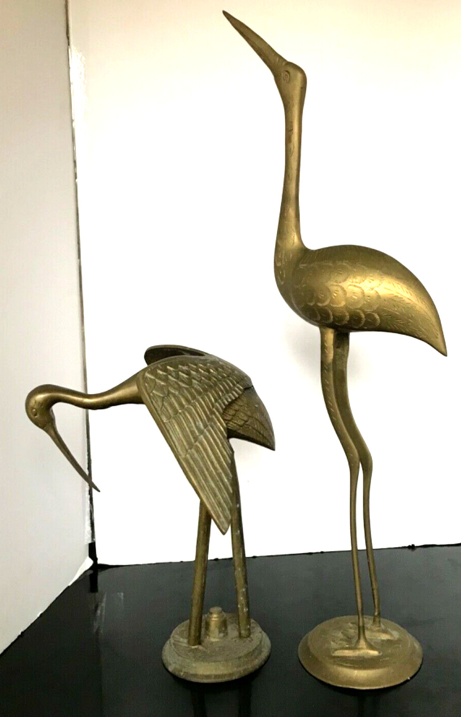 1940s Vintage Pair (2) Mid Century Modern Large Brass Crane Birds 25\