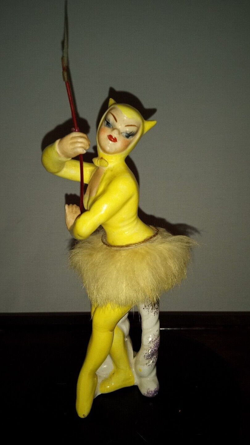 Vintage Enesco/Sconso Yellow She Devil Ballerina Figurine With Trident 