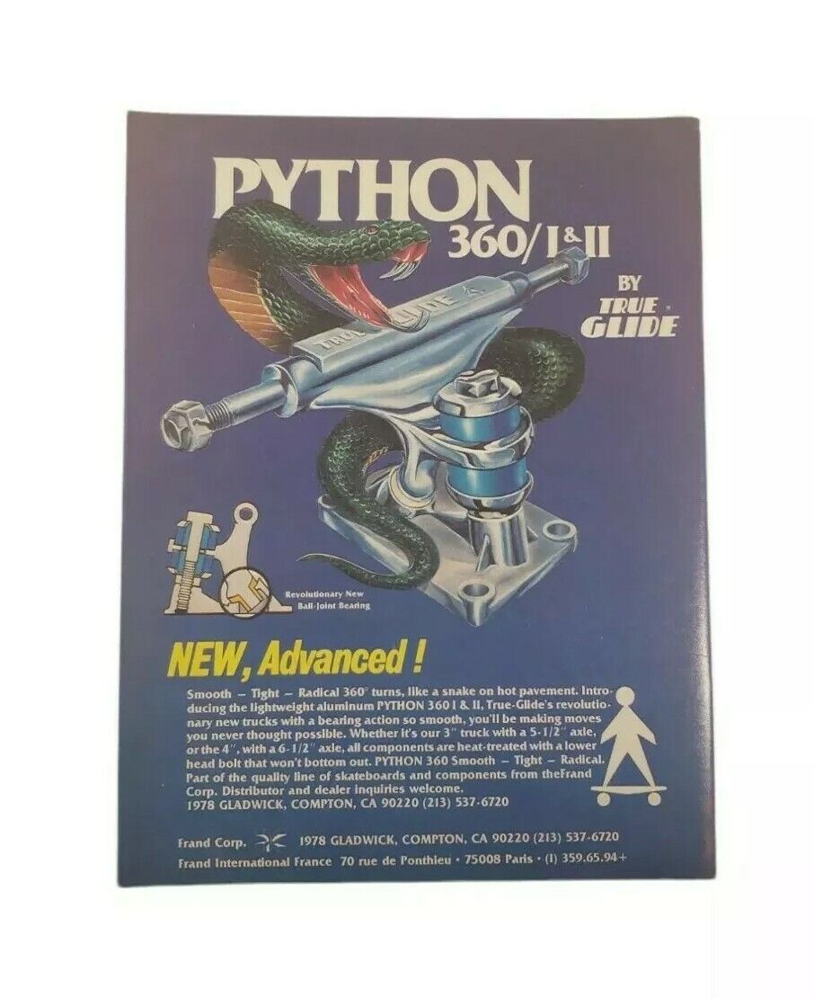 PRINT AD 1978 TRUE GLIDE PYTHON Skateboard TRUCKS  Original Vintage Full Color 