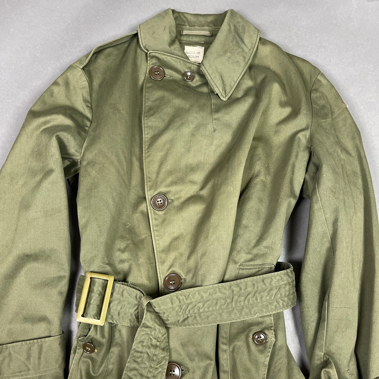US Military Field Coat Mens Medium Green Overcoat 1946 Vintage Army 5th Infantry