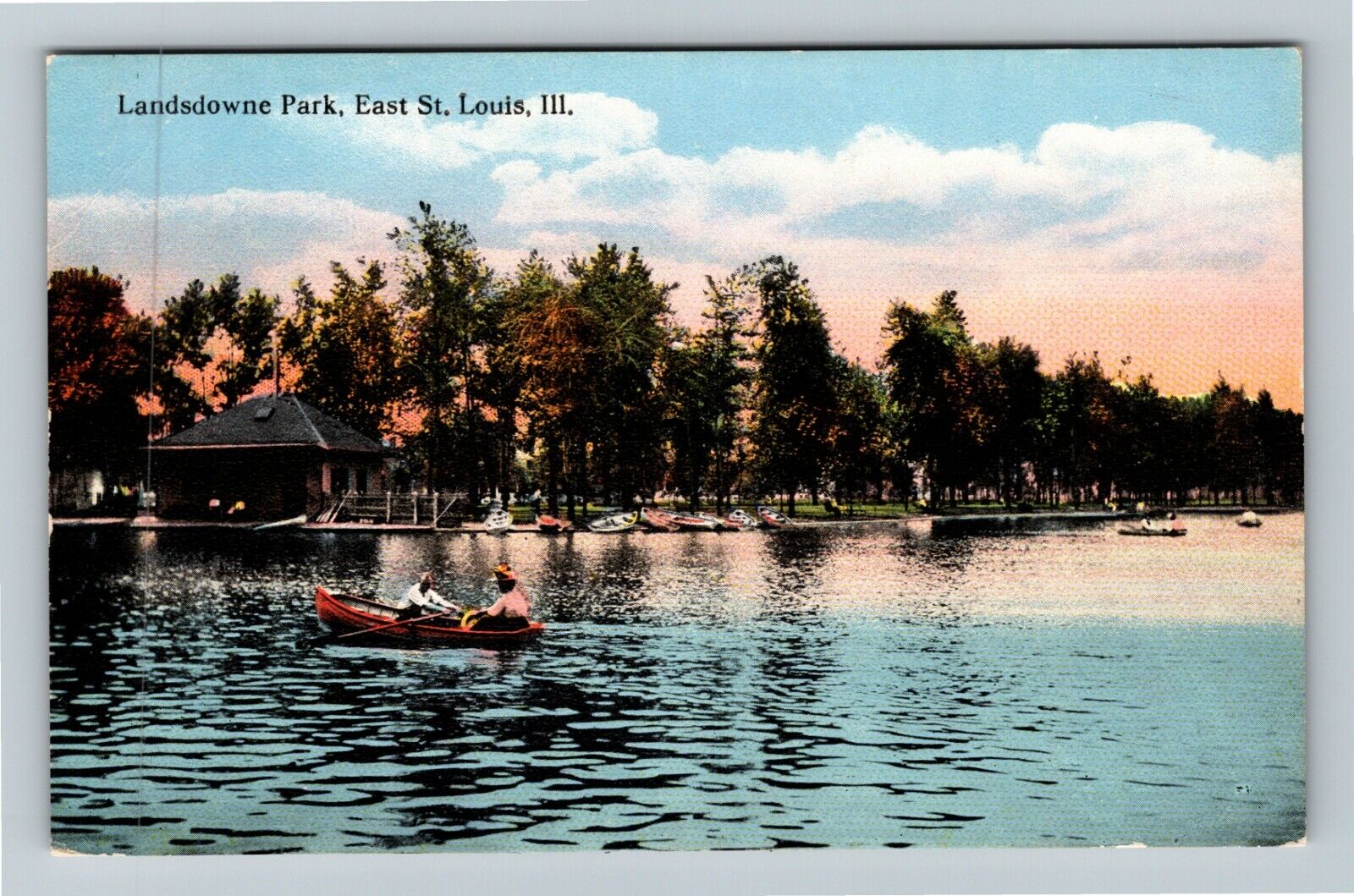 East St. Louis IL-Illinois Landsdowne Park Scenic Lake Rowboats Vintage Postcard