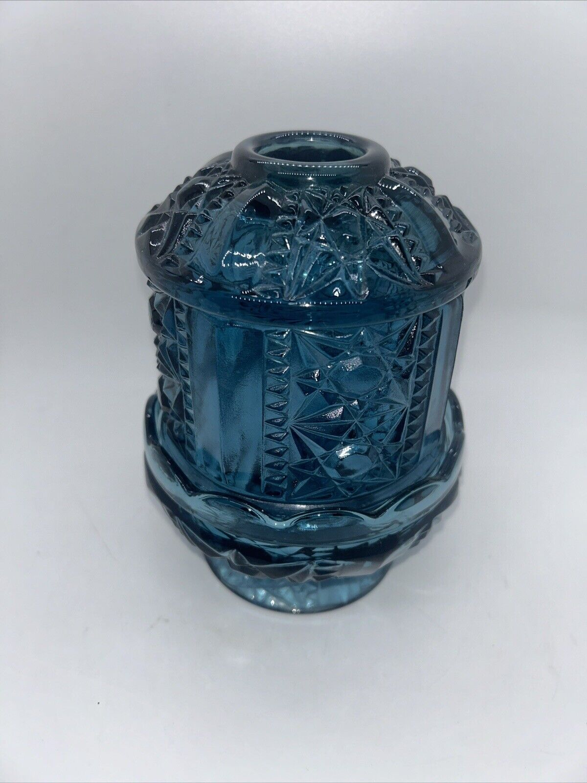 Vintage Indiana Glass Fairy Lamp Blue Stars And Bars Pristine No Chips/Cracks