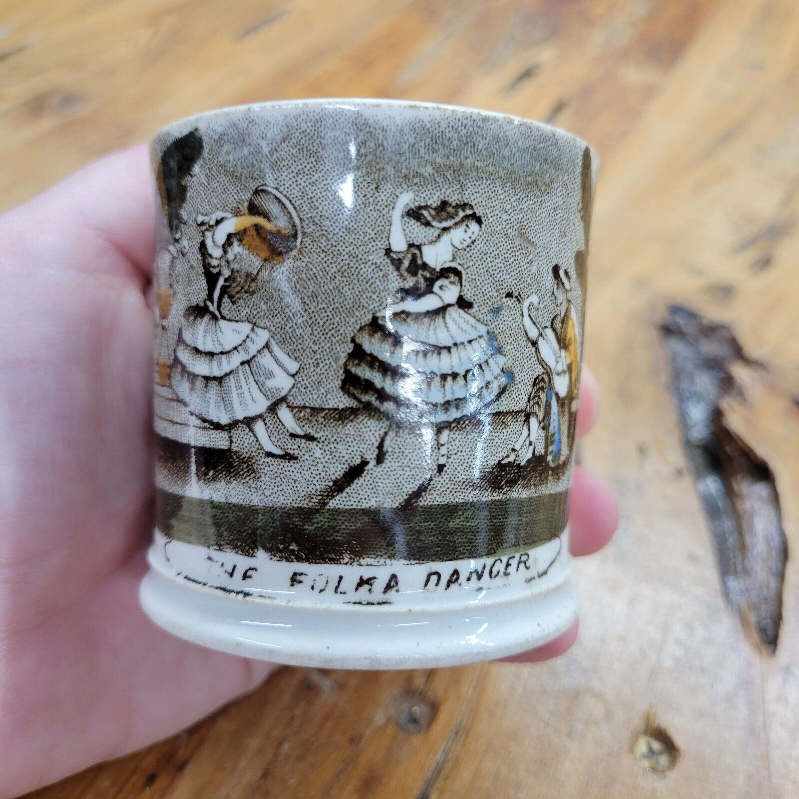 Antique Victorian Child's Mug Transferware THE POLKA DANCER Dancer Musicians