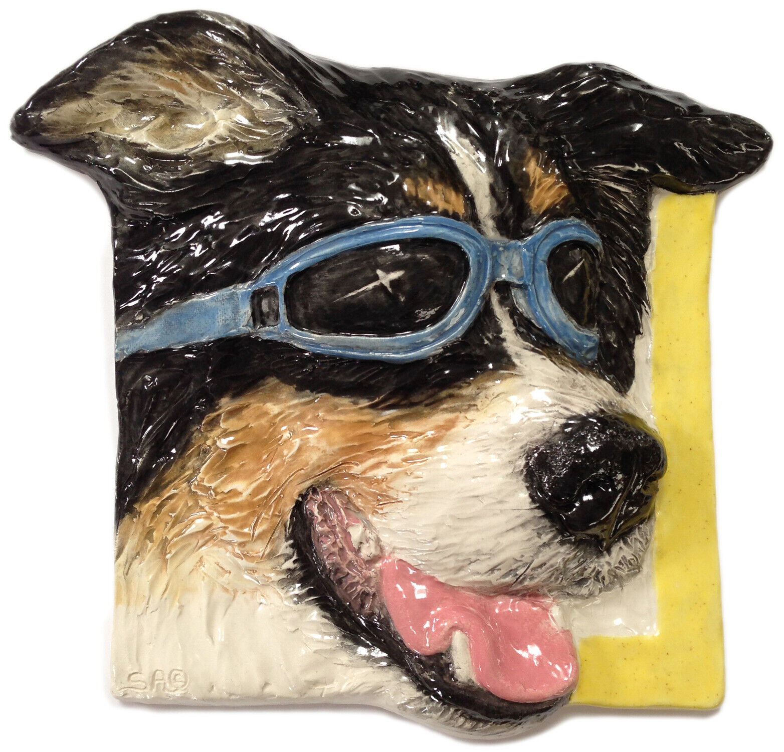 Australian Shepherd Dog 3D Relief Tile Pet Ceramic Handmade Portrait Alexander