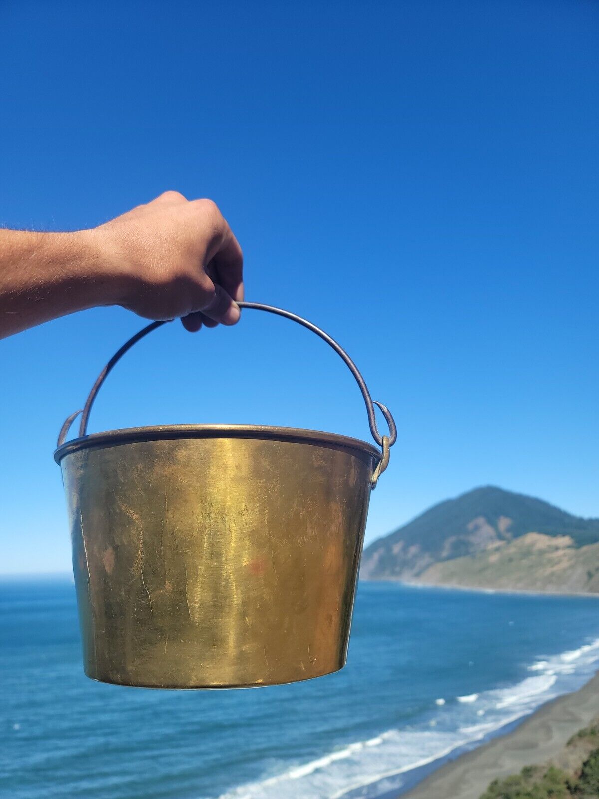 Neat Old Brass Fireplace Bucket☆Antique Brass Cauldron◇Pat 1851 Ansonia Brass Co
