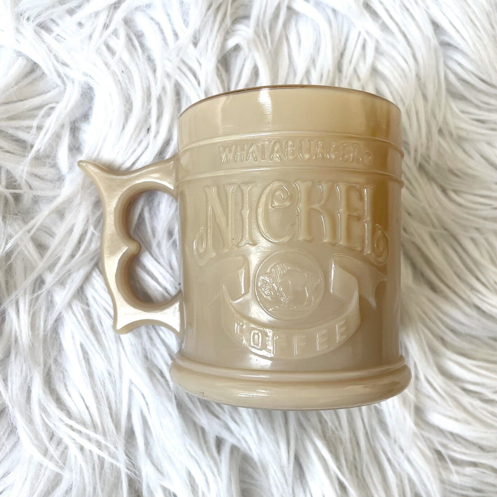 Vintage Whataburger Buffalo Nickel Coffee Cup Mug Butterscotch Glass