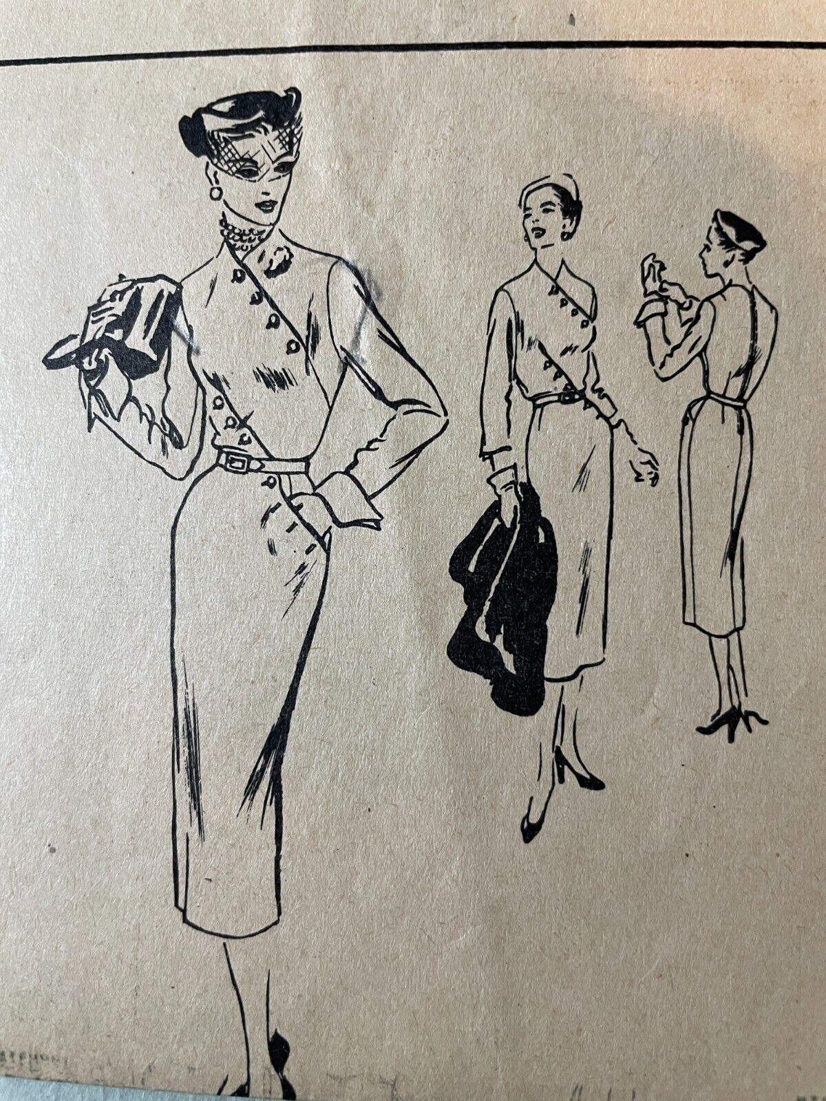 Vogue # 591 Vintage 1950's Assymetric Dress w/ Buttons UnPrinted Pattern