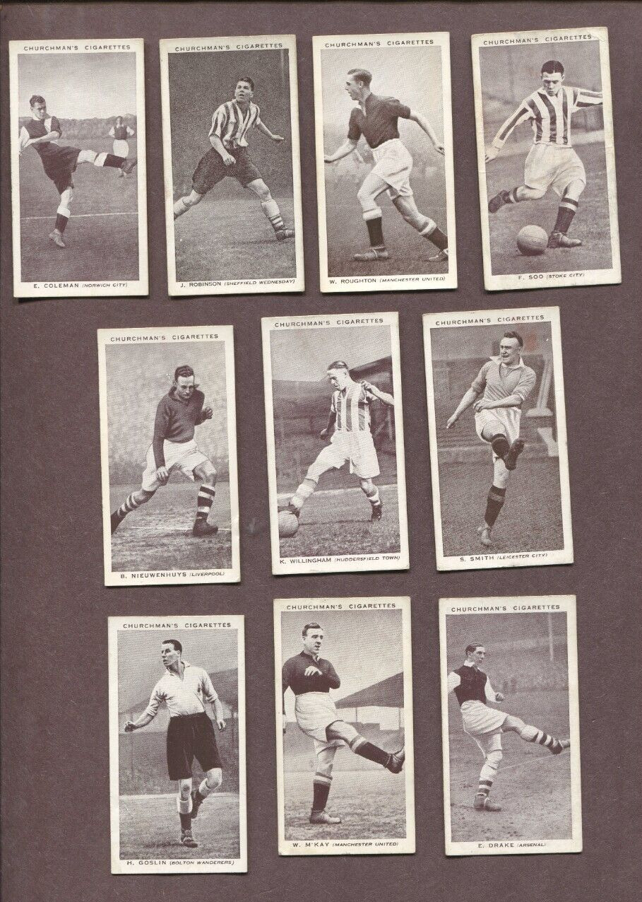 1938 CHURCHMAN CIGARETTES ASSOCIATION FOOTBALLERS 1ST SERIES SOCCER 10 CARD LOT