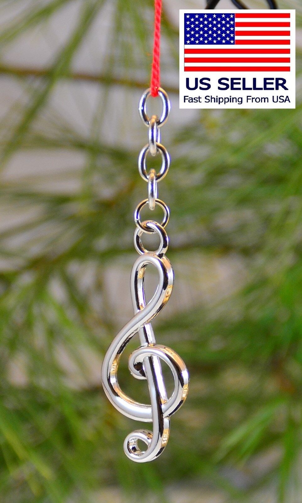 Music Keychain, Silver Treble, Nice Gift