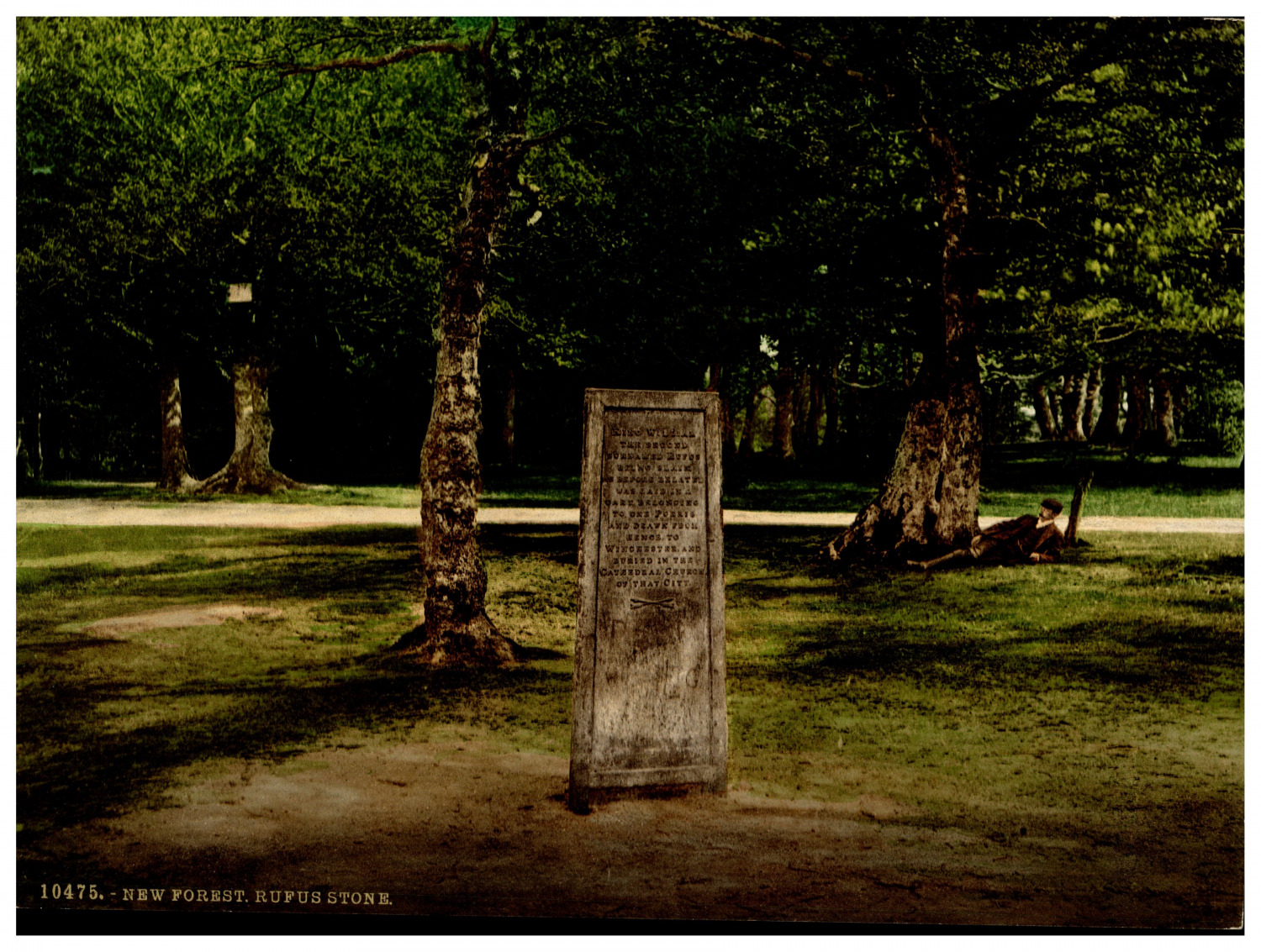England. New Forest. Rufus Stone. Vintage Photochrome by P.Z, Photochrome Zurich