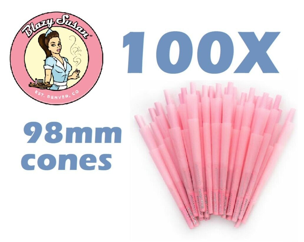 Authentic 100x Blazy Susan Pink Cone 100 ct  98mm pre rolled Cones Organic Bulk