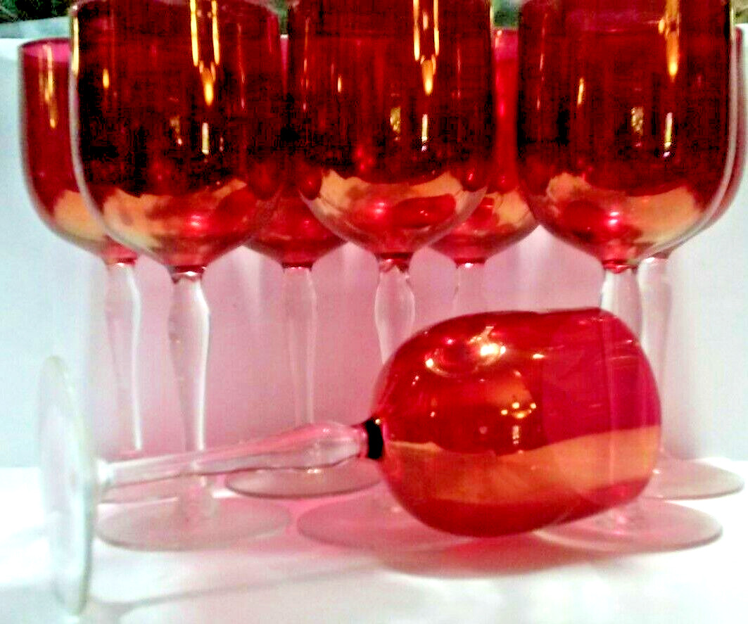 8 pc Lot cranberry goblet wine water tea depression crystal antique vintage red