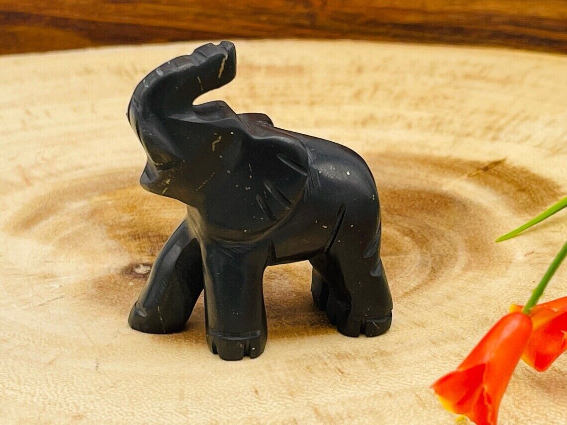 Shungite Figurine, Shungite Crystal Elephant, Standing Statuette, Sacred Animal