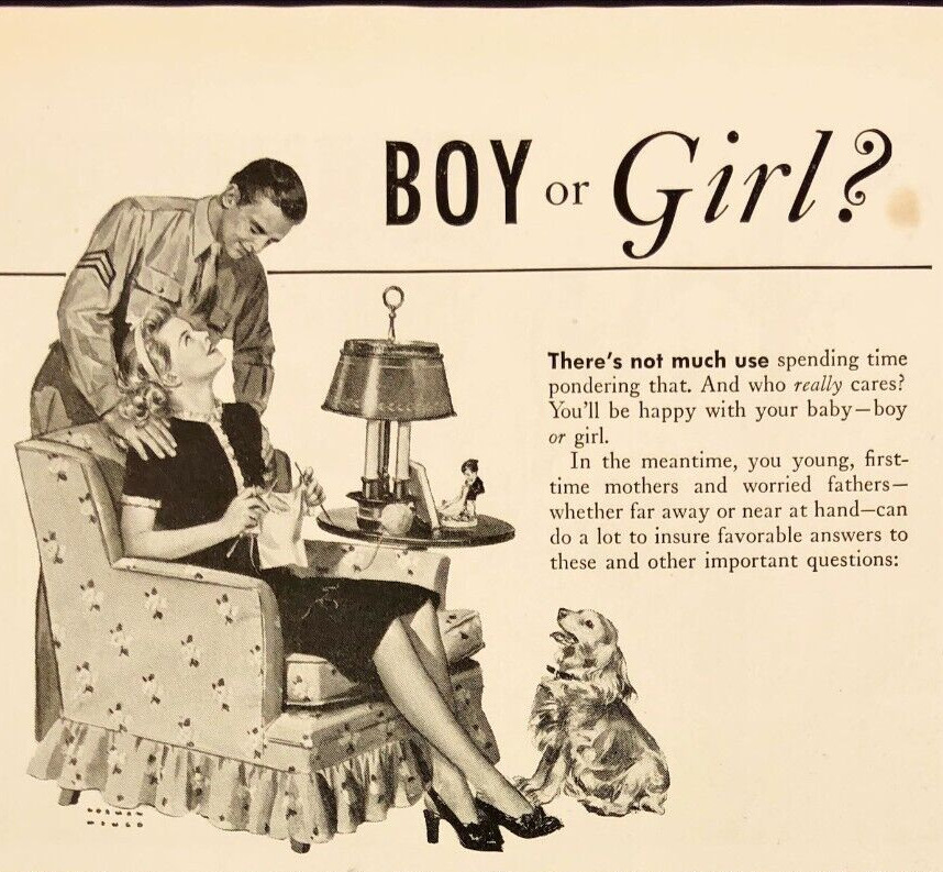 1945 Metropolitan Life Insurance Boy or Girl? WWII Vintage Print Ad