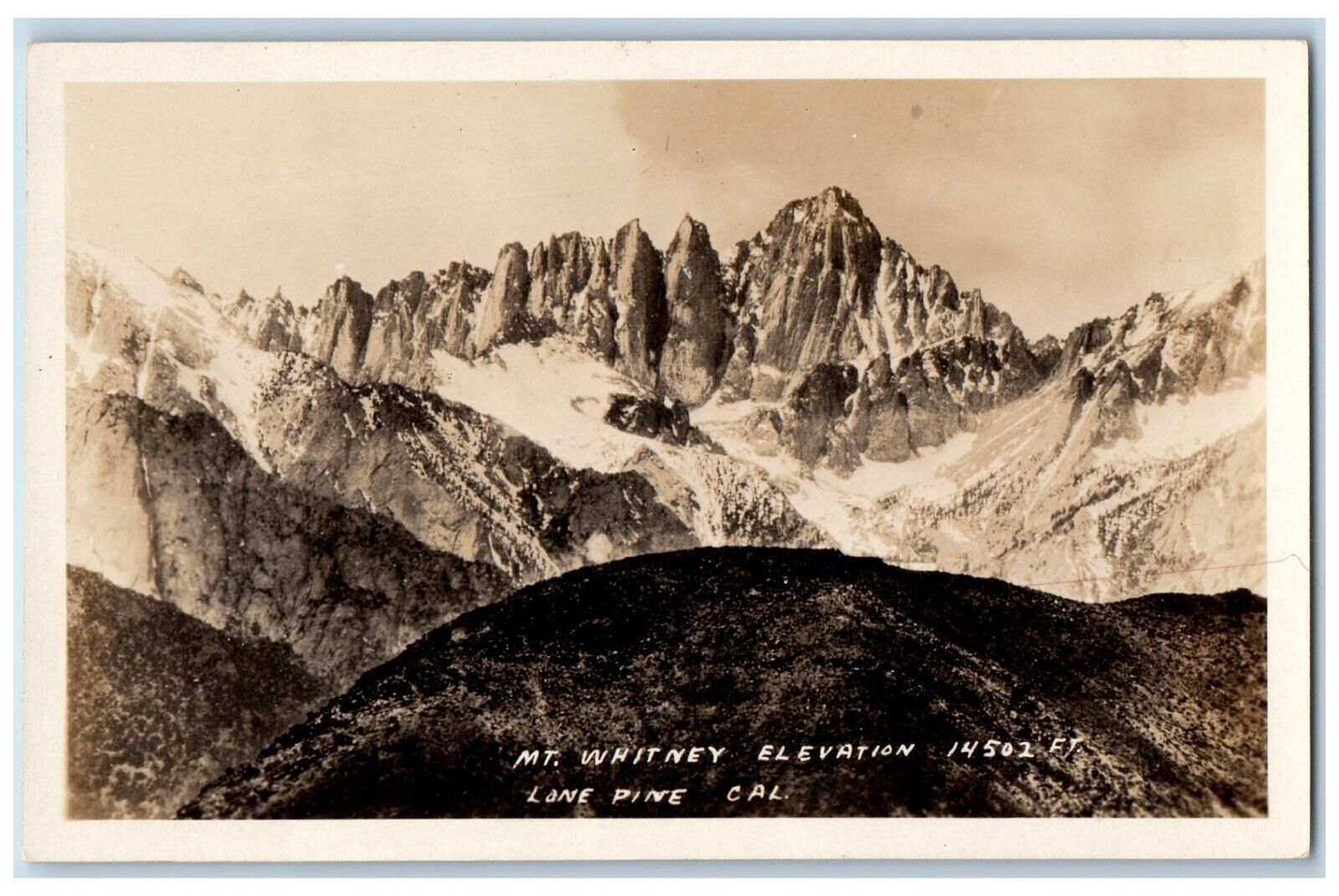 Line Pine California CA Postcard RPPC Photo View Of Mt. Whitney Elevation c1930s