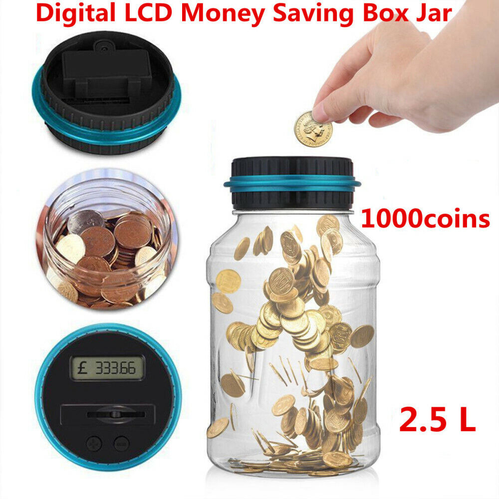 Digital LCD US Coin Counter Counting Jar Money Saving Transparent Piggy Bank Box