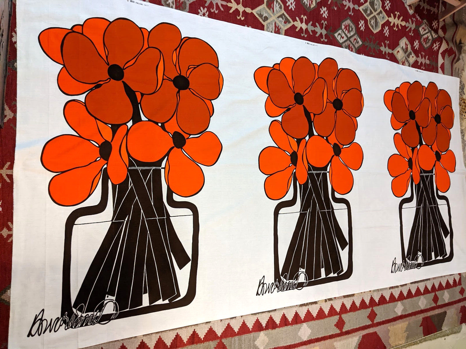 Three Sets of Poppies Fabric by Howard Smith Vallila Finland 1977