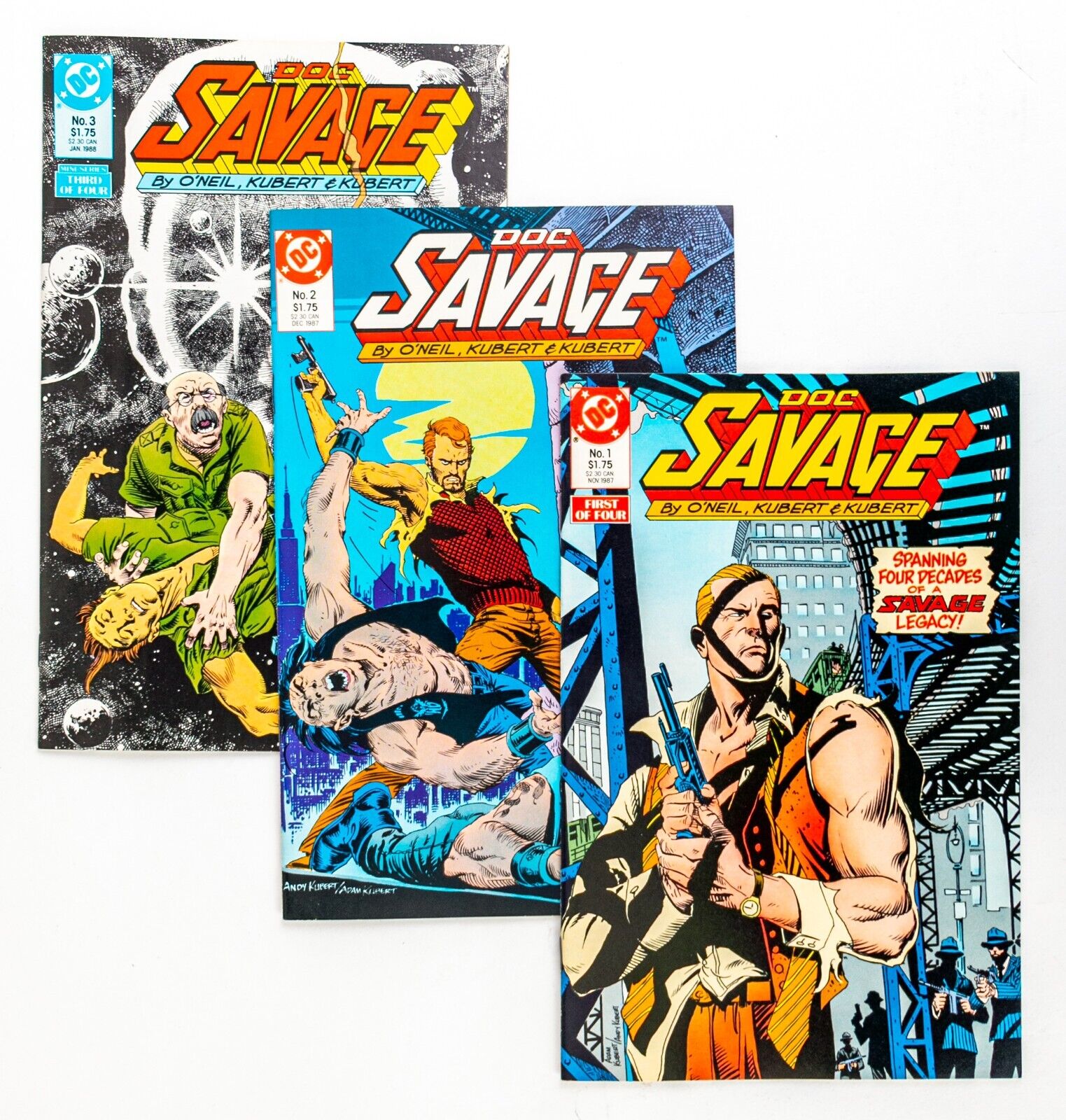 Doc Savage #1,2,3 Mini-Series (1987 DC) Denny O\'Neil & Adam Kubert Unread NM-