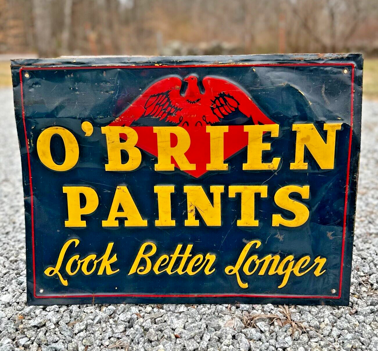 Vintage O\'Brien Paints Original Advertising Sign 1940s Embossed Metal Graphics