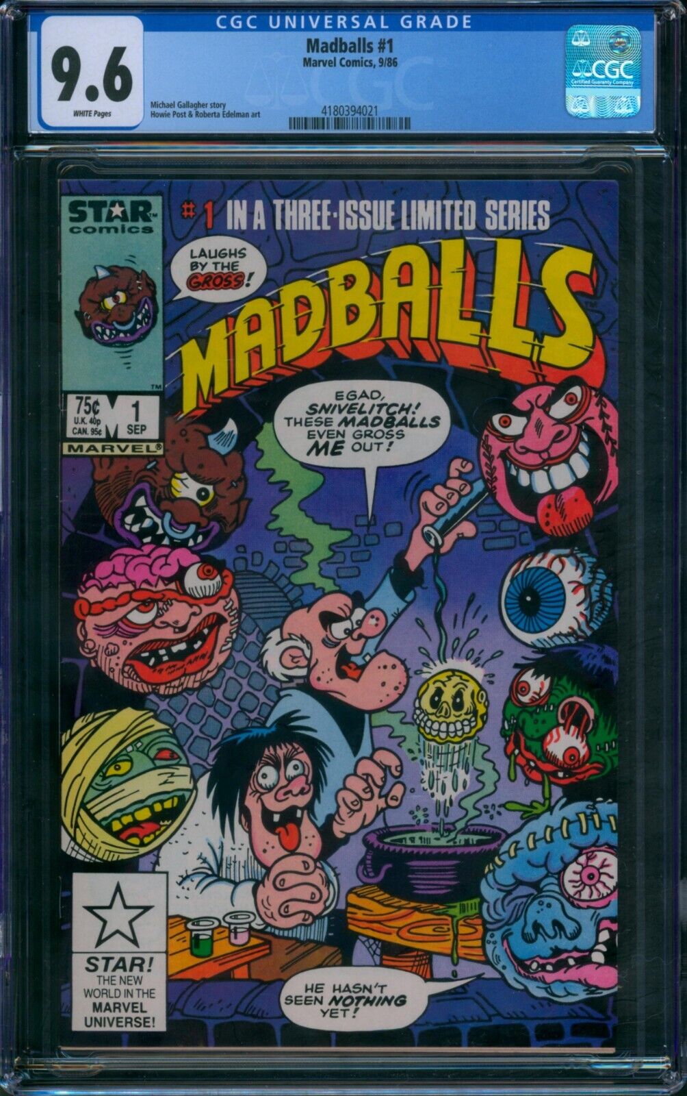 Madballs #1 ❄️ CGC 9.6 WHITE Pages ❄️ 1st Issue Marvel Star Comic 1986