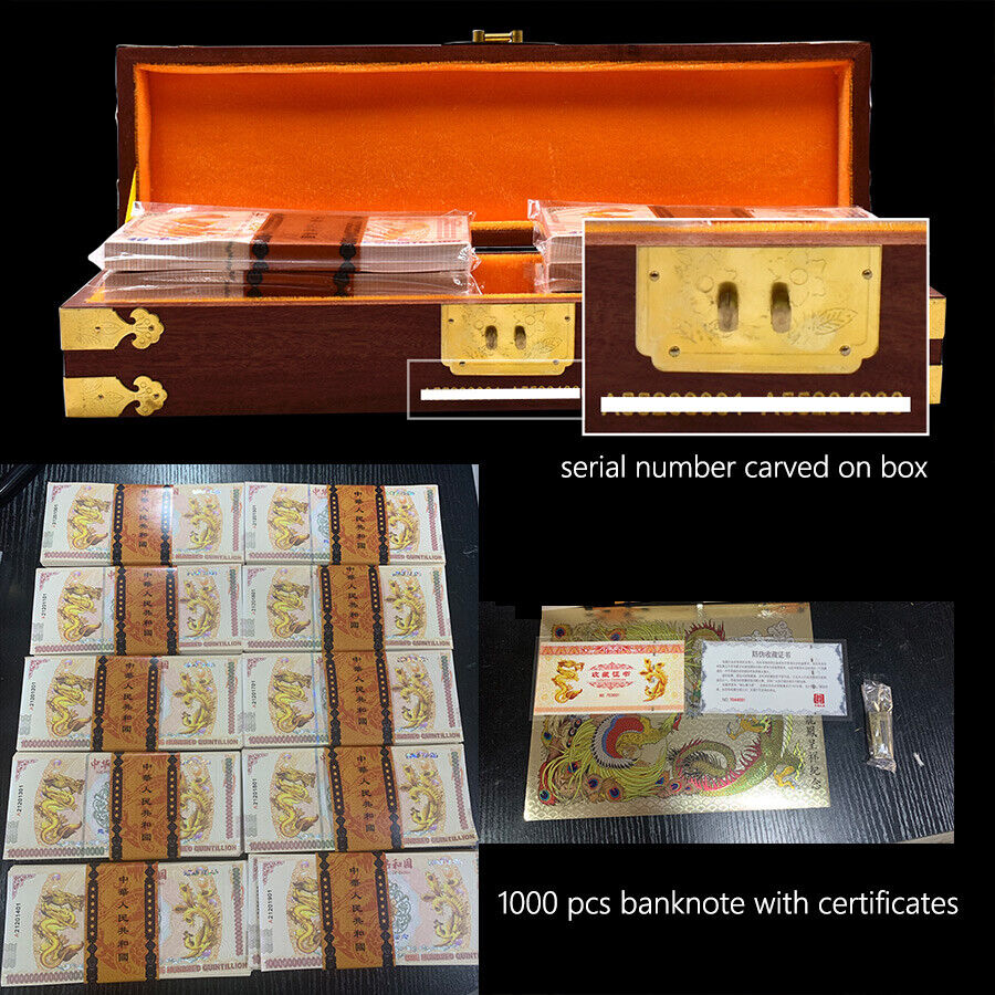 1000pcs One Hundred Quintillion Paper Chinese Yellow Dragon Phoenix Banknote box