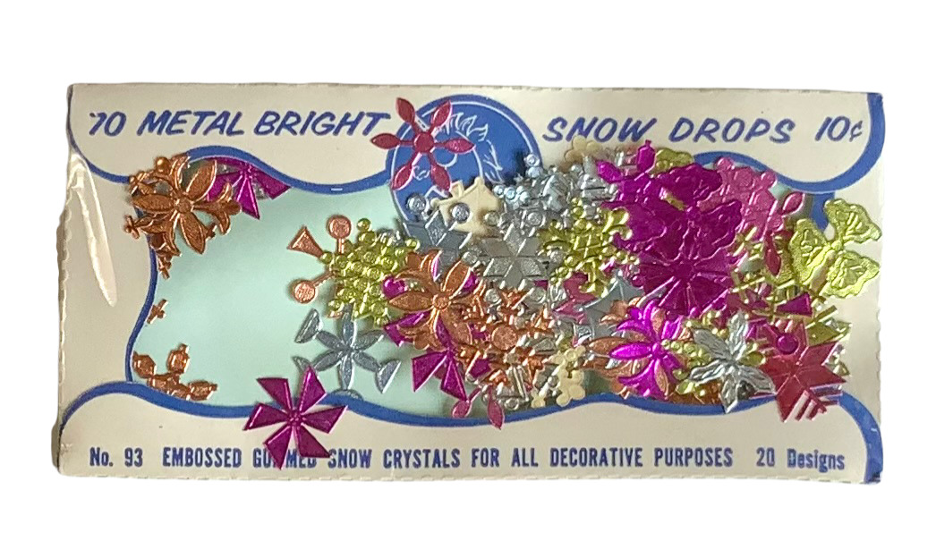 VINTAGE Christmas Stickers 70 Metal Bright Snow Drops Snowflakes NEW SEALED