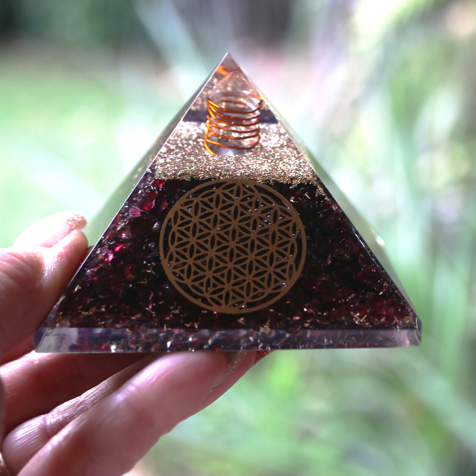 Entirely Zen Natural Red Garnet Orgone Pyramid XL 75mm EMF & 5G Protection