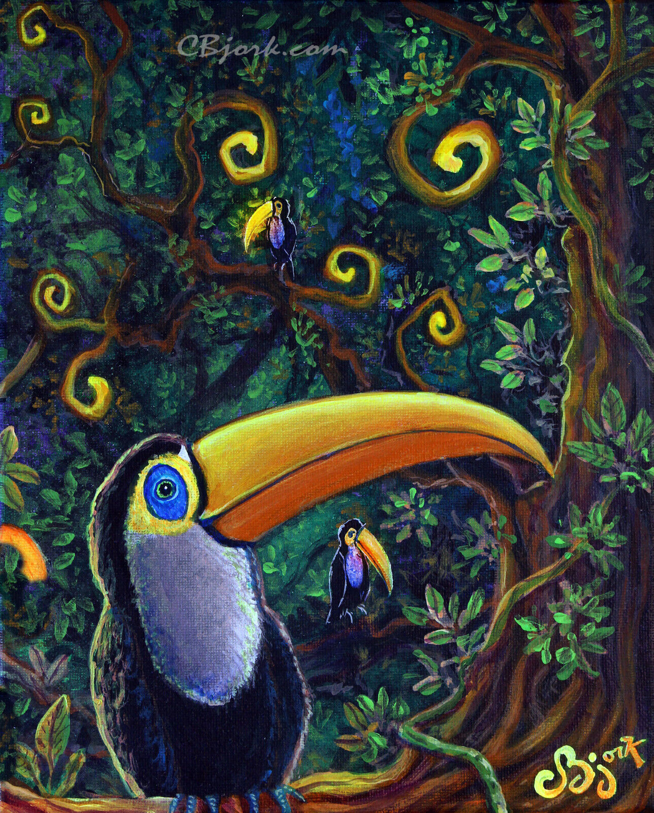 CBjork Original Painting Little Toucan Rainforest Bird Tropical Island Art